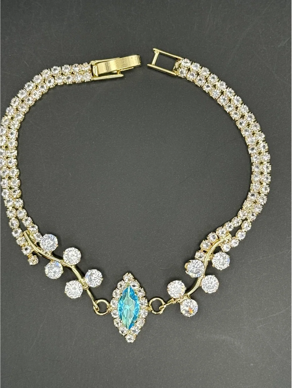 candy+clover elegant aqua marquise vine gold tone statement bracelet